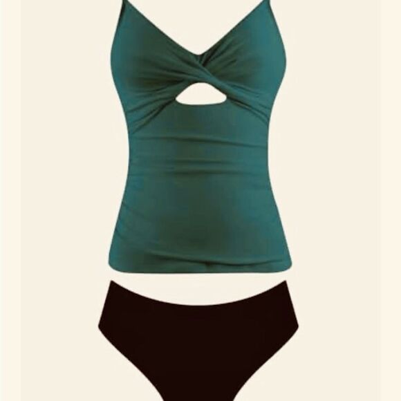 CUPSHE Tankini Swimsuit Cutout Ruched Mid Rise Reversible Bottom Size 3X NEW - Picture 3 of 16